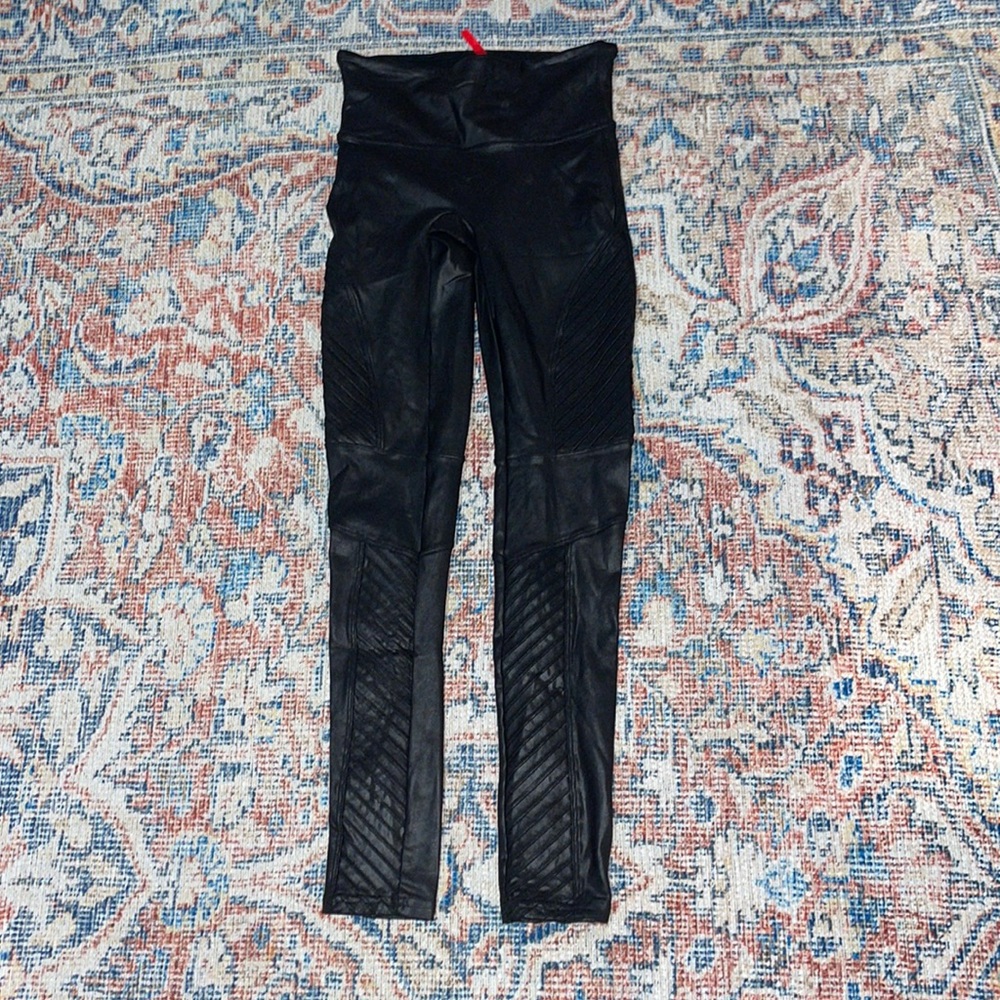 SPANX Black Moto Faux Leather Leggings SZ S VGUC - Picture 2 of 4